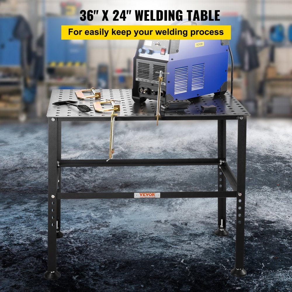 VEVOR Welding Table 36" x 24", 800LBS Capacity Welding Workbench Table, Heavy-Duty Work Bench with 0.63" Fixture Holes and Non-slip Foot Pads for Welding Assembly Repair Works