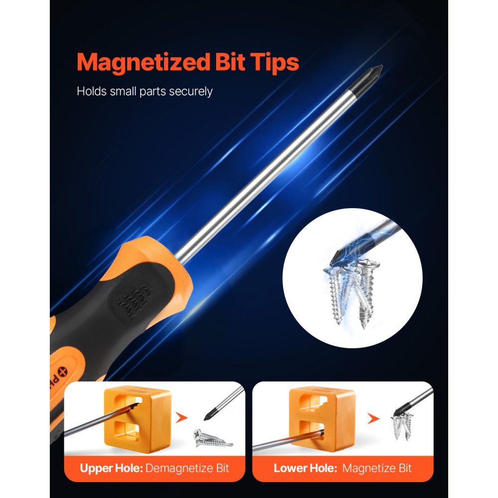 VEVOR Screwdriver Set, 12-Piece Hand Tools Set with Magnetic Tips, Includes 5 Phillips and 5 Flat Head Bits, Z-Type Bit, Professional Repair Tool Kit for Sockets, Furniture, Home Appliances, Bicycles