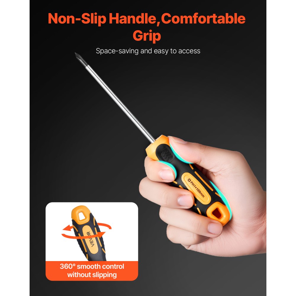 VEVOR Screwdriver Set, 12-Piece Hand Tools Set with Magnetic Tips, Includes 5 Phillips and 5 Flat Head Bits, Z-Type Bit, Professional Repair Tool Kit for Sockets, Furniture, Home Appliances, Bicycles