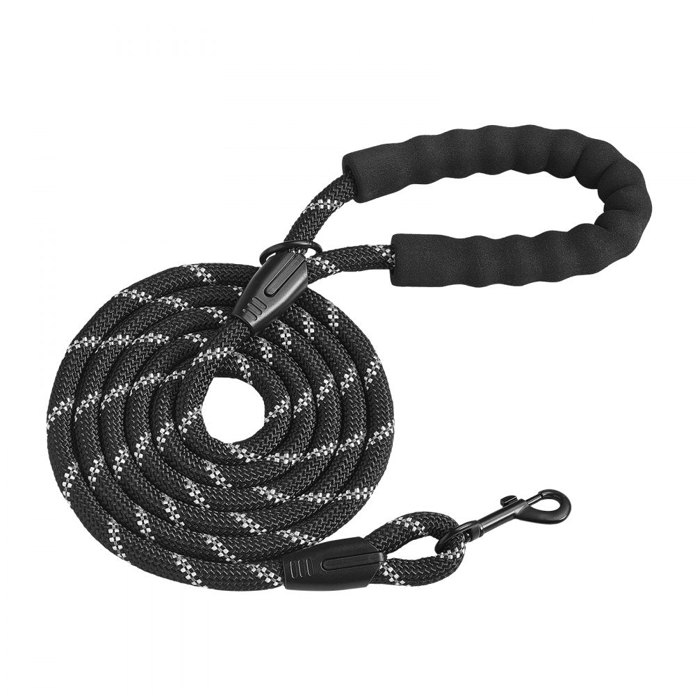 VEVOR Rope Dog Leash, 6ft Heavy Duty Dog Leash with Comfortable Padded Handle, Strong Nylon Thick Leash with Reflective Threads, Dog walking and Training Leash, for Medium Large Dogs (1/2 in, Black)