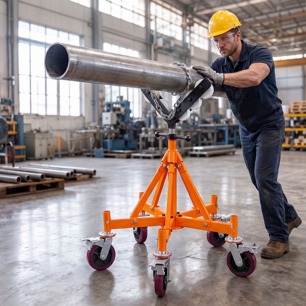 VEVOR Heavy Duty Pipe Roller Stand with Casters for 4-36 in Pipes, Adjustable Height 31"-41", 360° Swivel Casters & Security Chain, 2500 lbs Capacity Roller Stand for Pipe Welding Fabrication