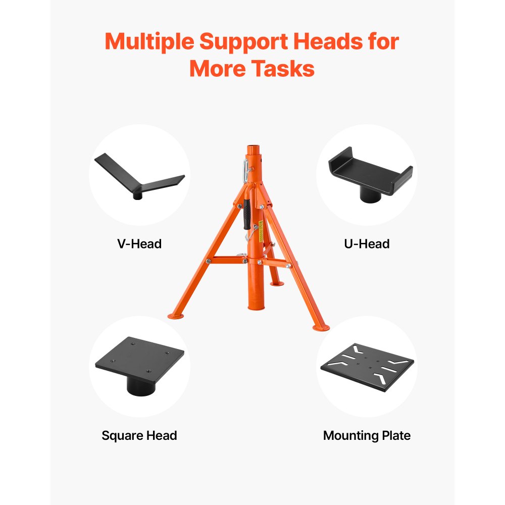 VEVOR 6600lbs 4-in-1 Pipe Stand with V/U/Flat Heads and Mount Plate, 4-in-1 Versatile, 28-52 in Adjustable Height, Folding Portable Design, for Welding, Construction, Fabrication, DIY Projects
