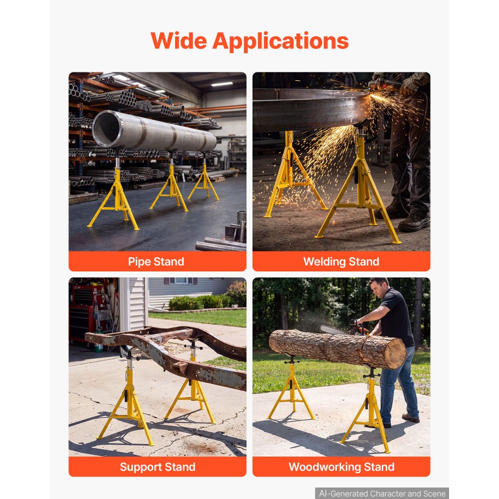 VEVOR V-Head Pipe Stand for 1/8–12 in Pipes, Heavy-Duty 2500LBS Capacity, Adjustable Height 28" - 52", Portable Folding Support Stand for Welding, Cutting & Versatile Piping Projects