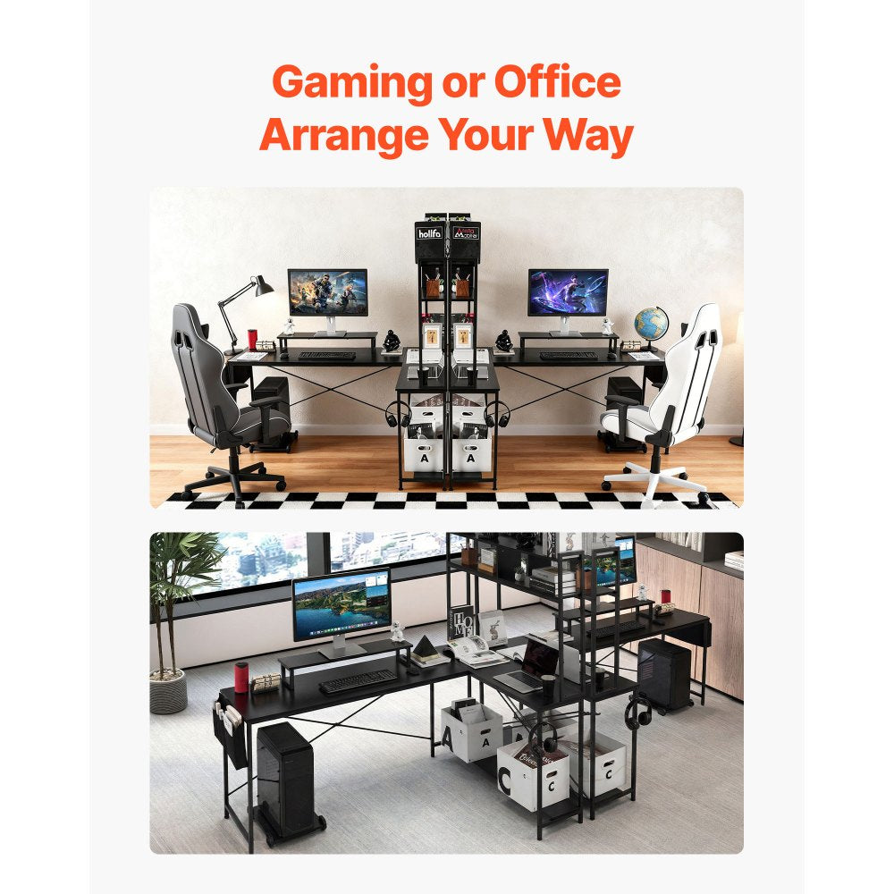 VEVOR L-Shaped Computer Desk, 67-inch Reversible Corner Gaming Desk with Monitor Stand & Movable CPU Stand, Modern Stylish PC Table Sturdy Work Workstation for Home Office - Easy to Assembly