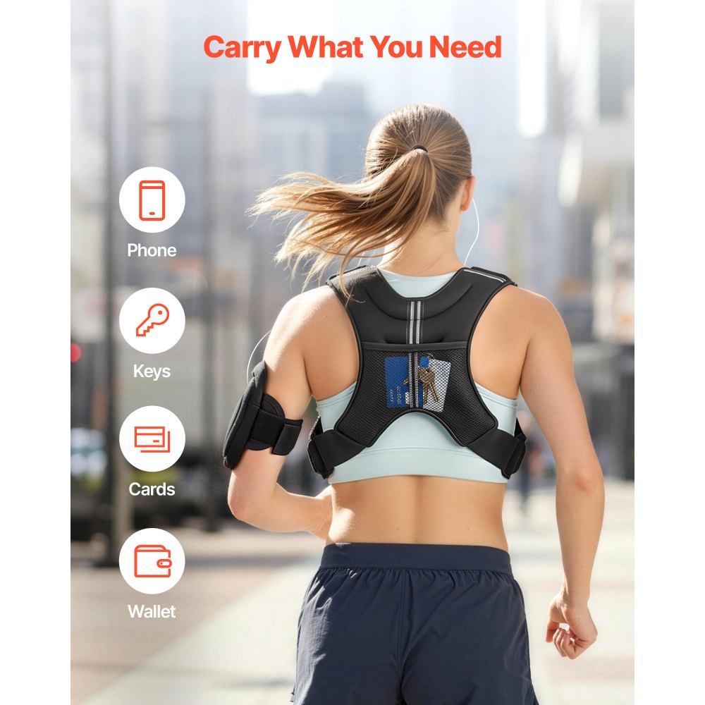 VEVOR Weighted Vest, 10 lbs Body Weight Vest for Men Women, with Reflective Stripe, Adjustable Buckle, Workout Equipment for Strength Training, Running, Jogging, Fitness, Muscle Building, Weight Loss