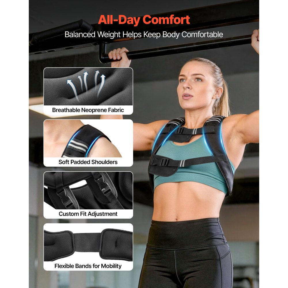 VEVOR Weighted Vest, 25 lbs Body Weight Vest for Men Women, with Reflective Stripe, Adjustable Buckle, Workout Equipment for Strength Training, Running, Jogging, Fitness, Muscle Building, Weight Loss