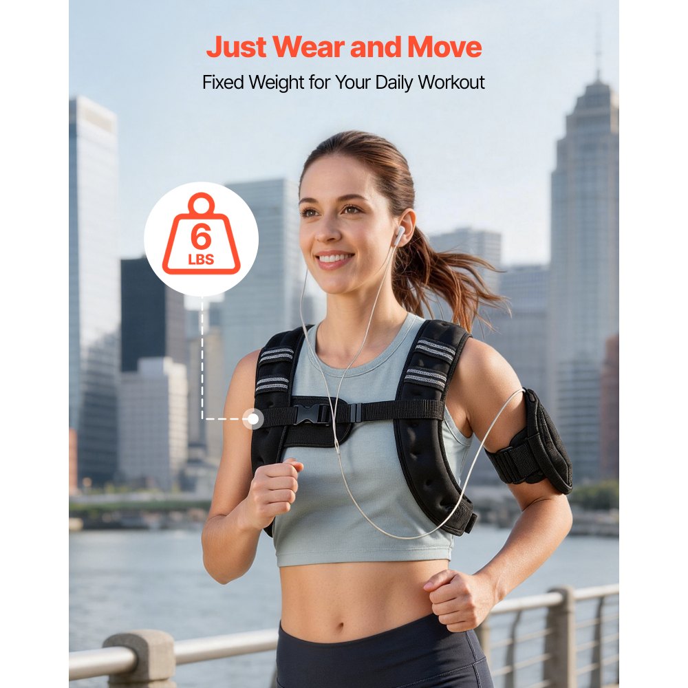 VEVOR Weighted Vest, 6 lbs Body Weight Vest for Men Women, with Reflective Stripe, Adjustable Buckle, Workout Equipment for Strength Training, Running, Jogging, Fitness, Muscle Building, Weight Loss