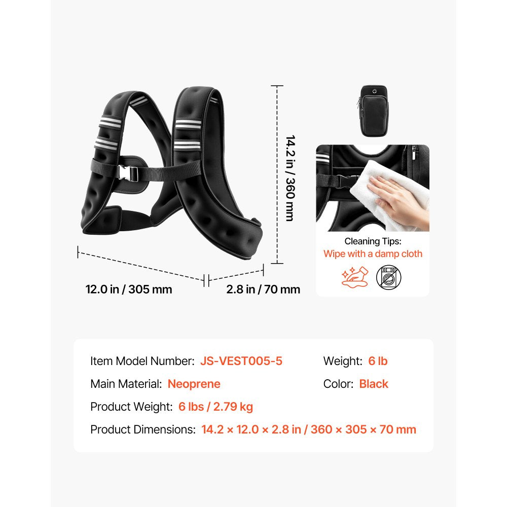 VEVOR Weighted Vest, 6 lbs Body Weight Vest for Men Women, with Reflective Stripe, Adjustable Buckle, Workout Equipment for Strength Training, Running, Jogging, Fitness, Muscle Building, Weight Loss