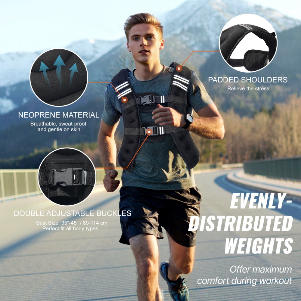VEVOR Weighted Vest, 20 lbs Weight Vest with Reflective Stripe, Adjustable Buckle Body Weight Vest for Men Women, Workout Equipment for Strength Training, Running, Jogging, Fitness, and Weight Loss