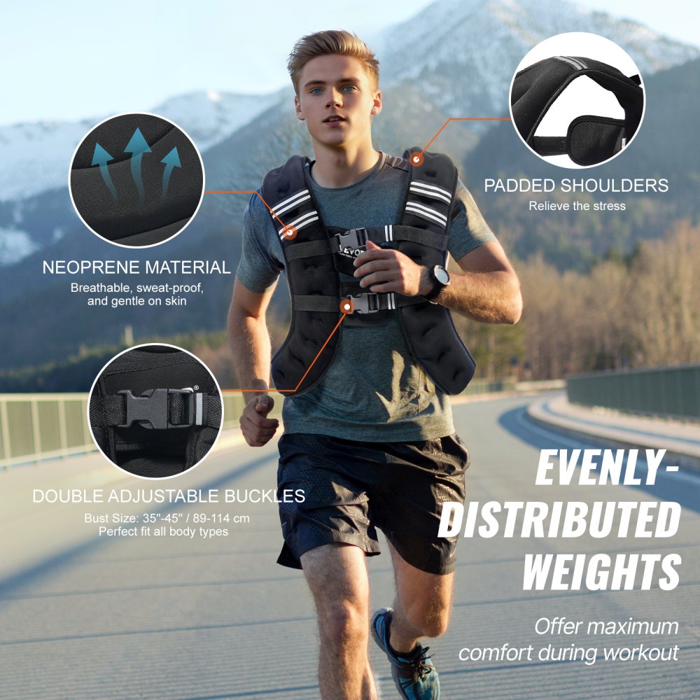 VEVOR Weighted Vest, 30 lbs Weight Vest with Reflective Stripe, Adjustable Buckle Body Weight Vest for Men Women, Workout Equipment for Strength Training, Running, Jogging, Fitness, and Weight Loss