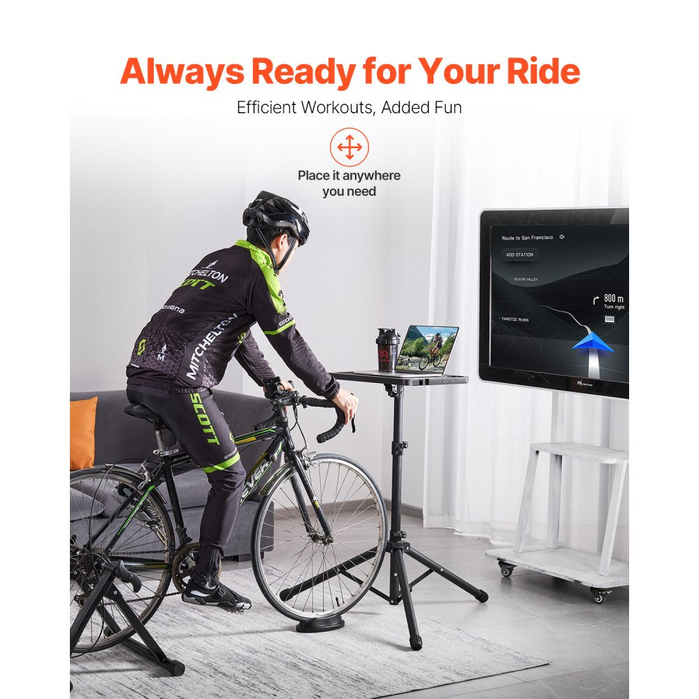 VEVOR Cycling Desk, Stationary Foldable Adjustable Bike Trainer & Treadmill Desk with Triangle Support, Non-Slip Multi-Slot Bike Trainer Fitness Desk with Handle Bar, Fit for Home Office Exercise