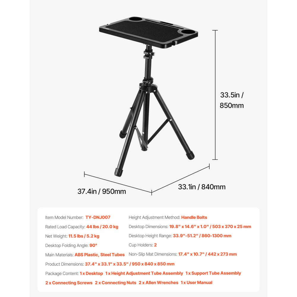 VEVOR Cycling Desk, Stationary Foldable Adjustable Bike Trainer & Treadmill Desk with Triangle Support, Non-Slip Multi-Slot Bike Trainer Fitness Desk with Handle Bar, Fit for Home Office Exercise