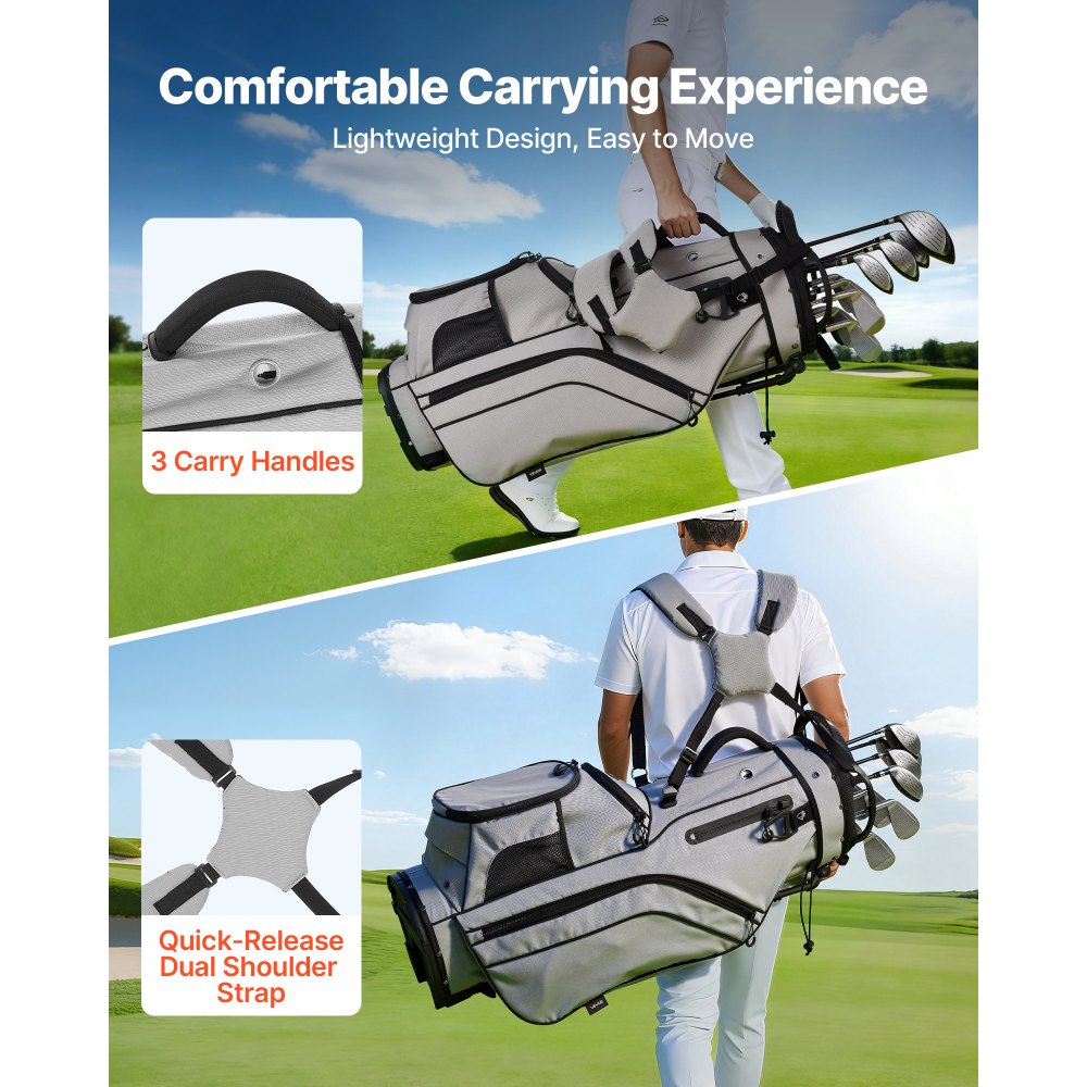 VEVOR Golf Cart Bag, 14 Way Top Divider Organizer, 2-in-1 Golf Club Bag with Full-length Divider, Dual Shoulder Straps, Support Legs, Rain Hood, Storage Pockets, Lightweight Polyester for Men & Women