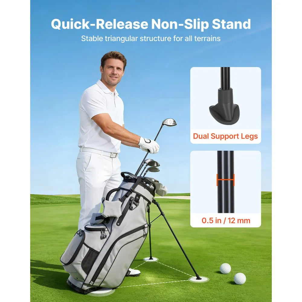 VEVOR Golf Cart Bag, 14 Way Top Divider Organizer, 2-in-1 Golf Club Bag with Full-length Divider, Dual Shoulder Straps, Support Legs, Rain Hood, Storage Pockets, Lightweight Polyester for Men & Women