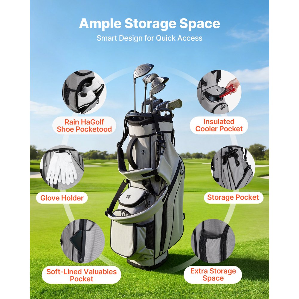 VEVOR Golf Cart Bag, 14 Way Top Divider Organizer, 2-in-1 Golf Club Bag with Full-length Divider, Dual Shoulder Straps, Support Legs, Rain Hood, Storage Pockets, Lightweight Polyester for Men & Women