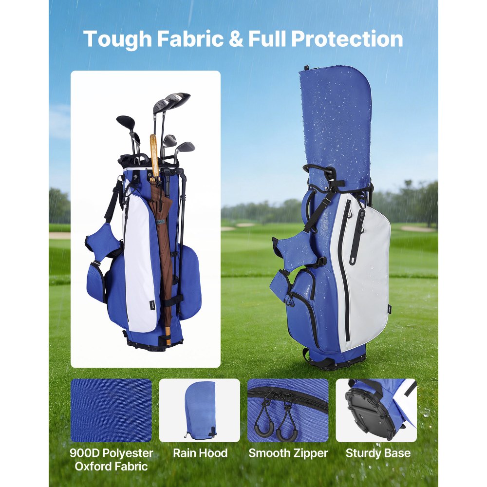 VEVOR Golf Cart Bag, 7 Way Top Divider Organizer, Club Stand Bag with Full-length Divider, Handles, Dual Support Legs, Storage Pockets, Dual Shoulder Straps, Rain Hood, Lightweight for Men and Women
