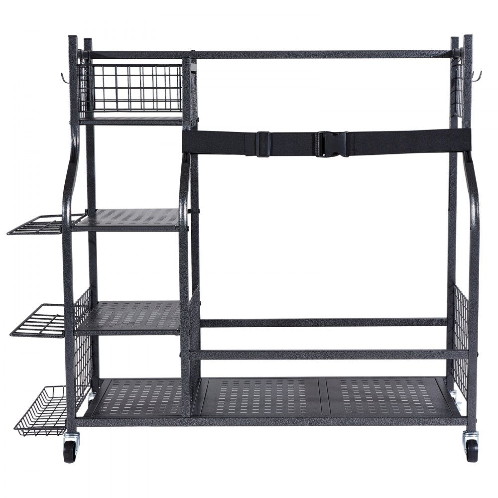 VEVOR Golf Storage Garage Organizer, 2 Golf Bag Stand Holder and Other Sports Equipment Storage Rack, Rolling Ball Cart on Wheels, Outdoor Sport Gear and Toy Storage with Baskets & Hooks, Steel, Black