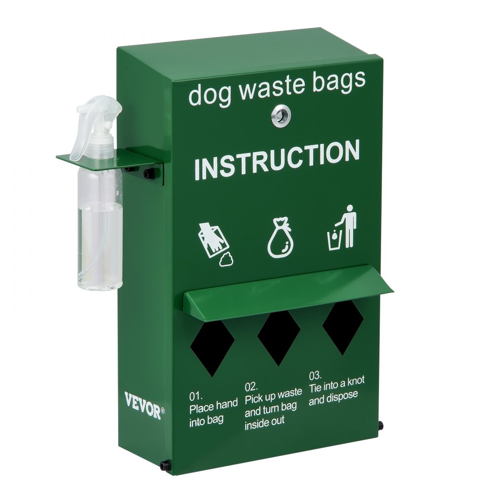 VEVOR Dog Poop Bag Dispenser with Hand Wash Bottle, Lockable Outdoor Dog Waste Bag Holder with 600 Waste Bags, Stake, Pole, Fence & Wall Mounted Dog Poop Bag Storage, Pet Waste Station for Porch, Lawn