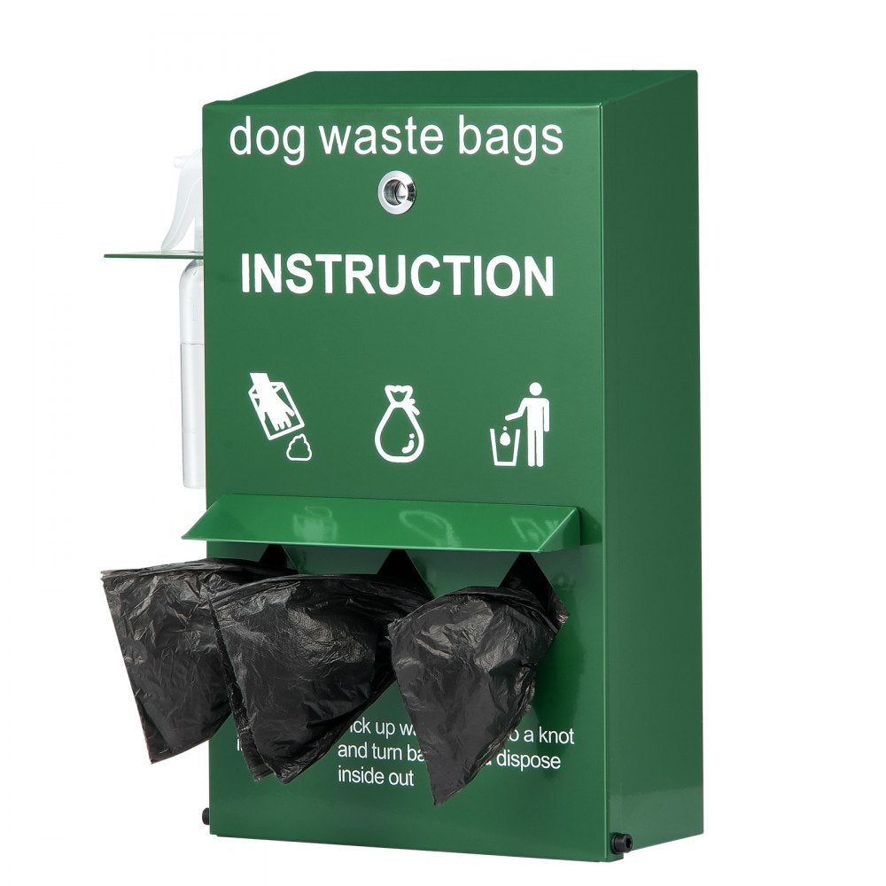 VEVOR Dog Poop Bag Dispenser with Hand Wash Bottle, Lockable Outdoor Dog Waste Bag Holder with 600 Waste Bags, Stake, Pole, Fence & Wall Mounted Dog Poop Bag Storage, Pet Waste Station for Porch, Lawn