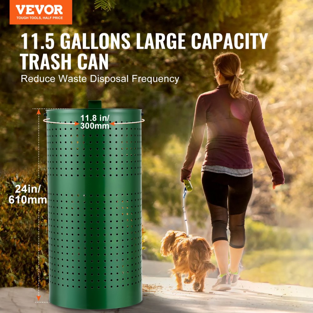 VEVOR Dog Poop Trash Can with 50 Liner Bags, 11.5 Gallons Outdoor Dog Waste Bin with Lid & Liner Clip for Pet Waste Station, Dog Waste Disposal Container for Garden Backyard Park