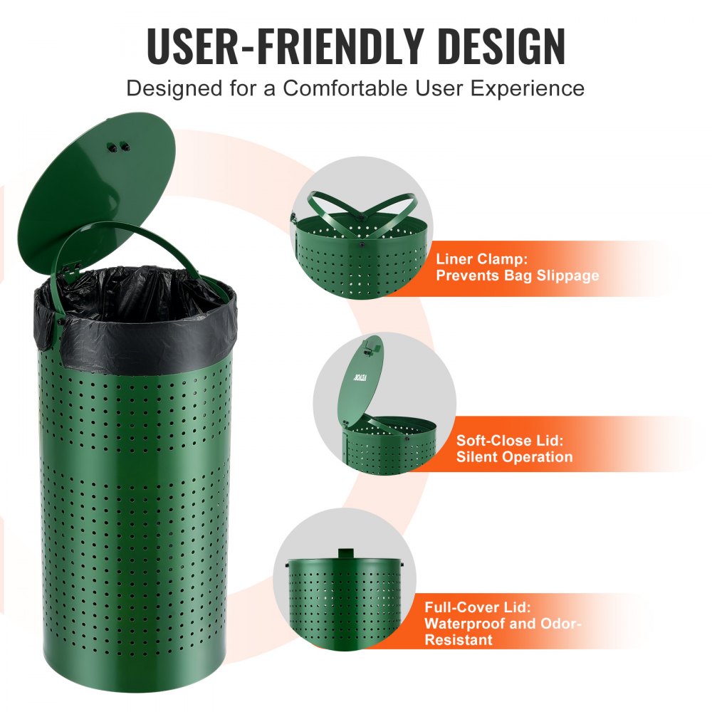VEVOR Dog Poop Trash Can with 50 Liner Bags, 11.5 Gallons Outdoor Dog Waste Bin with Lid & Liner Clip for Pet Waste Station, Dog Waste Disposal Container for Garden Backyard Park