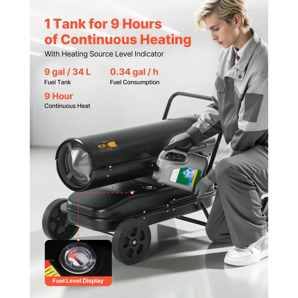 VEVOR forced air kerosene/diesel heater - up to 9 hours continuous heating graphic