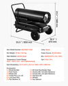 VEVOR heater - dimensions and key specs graphic (33.5 x 18.5 x 23.2 in)
