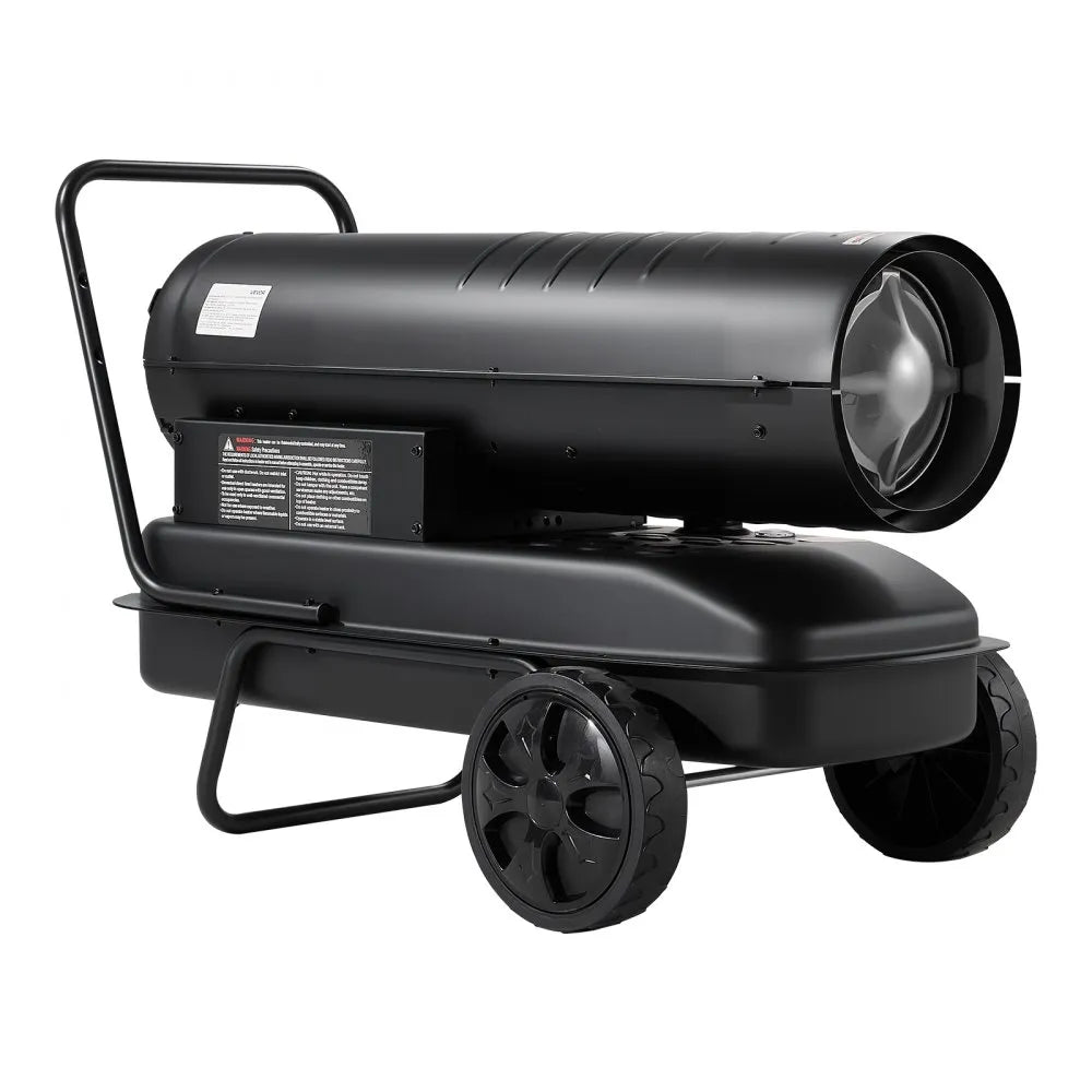 VEVOR Forced Air Kerosene Heater, 125000 BTU Diesel Torpedo Space Heater, for Garage, Warehouse, Workshop, Job Site, Construction, Flexible Move with Wheels & Thermostat Control, Carbon Steel, Black