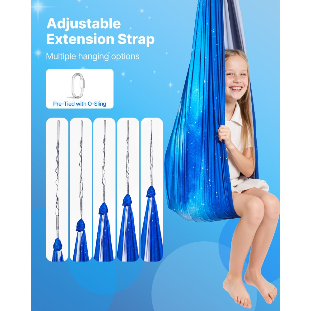 VEVOR Sensory Swing, Double-Layer Fabric Sensorys Hammock, Indoor & Outdoor Sensory Swing with 360° Swivel Hanger, O-Sling, Holds up to 300lbs, Adjustable Aerial Yoga, Hanging Swings for Kids