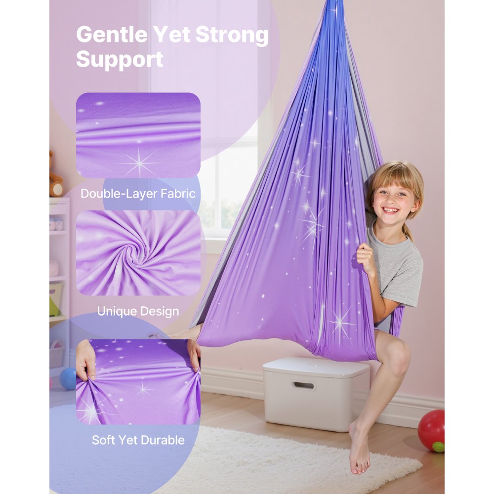 VEVOR Sensory Swing, Double-Layer Fabric Sensorys Hammock, Indoor & Outdoor Sensory Swing with 360° Swivel Hanger, O-Sling, Holds up to 300lbs, Adjustable Aerial Yoga, Ceiling Swings for Kids