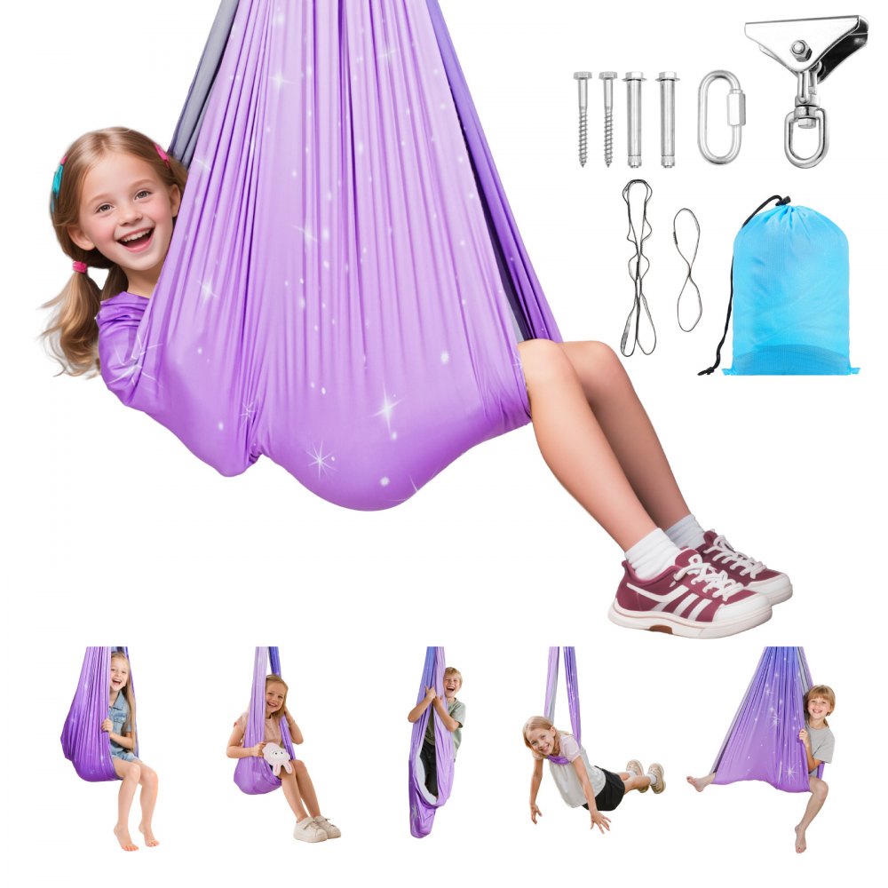 VEVOR Sensory Swing, Double-Layer Fabric Sensorys Hammock, Indoor & Outdoor Sensory Swing with 360° Swivel Hanger, O-Sling, Holds up to 300lbs, Adjustable Aerial Yoga, Ceiling Swings for Kids