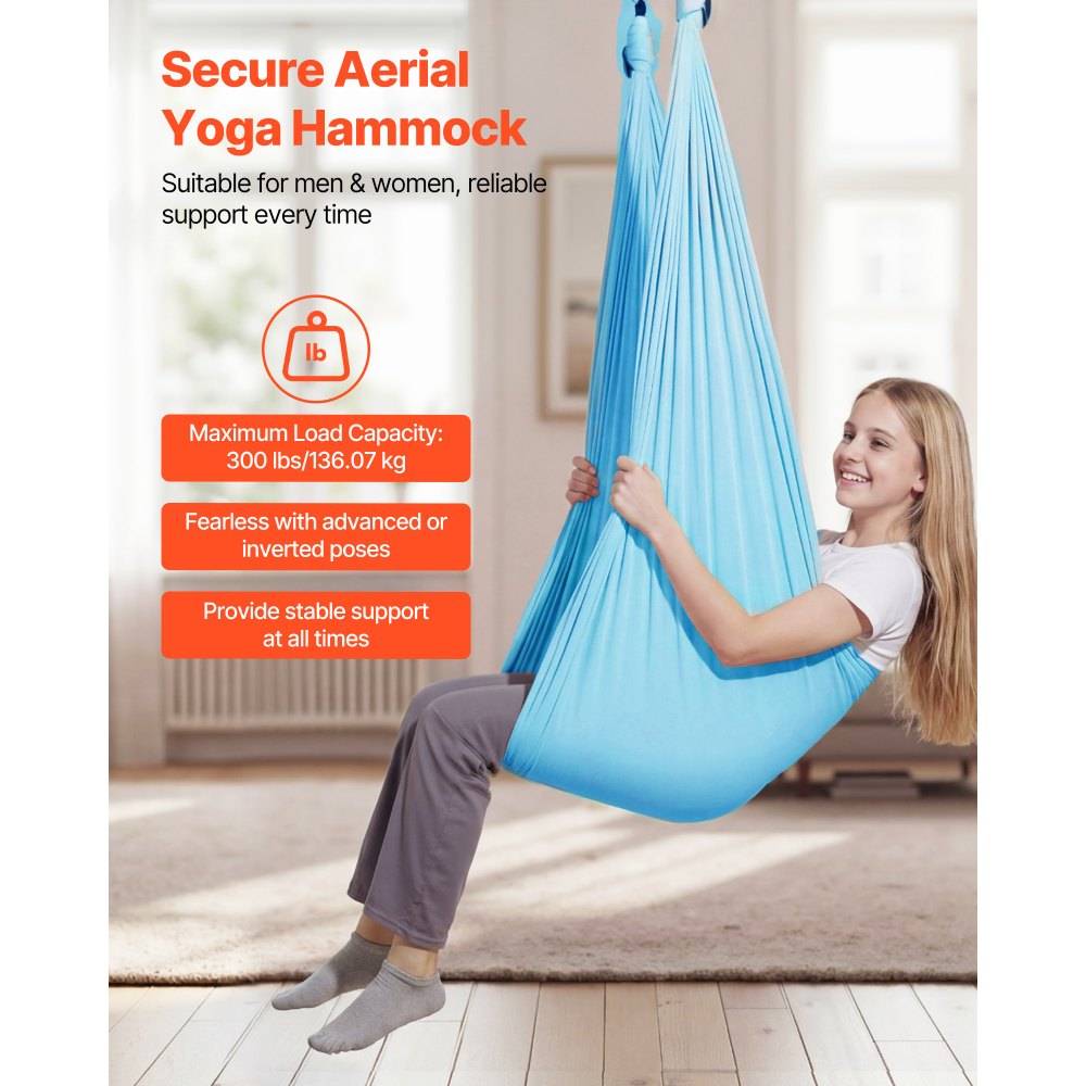 VEVOR Aerial Yoga Hammock, Maximum 300 lbs Load Aerial Silk, Yoga Swing with Nylon Fabric, Daisy Rope, PE Zipper Bag, Gymnastics Swings Suitable for Men and Women, Dual-Function Hammock & Swing