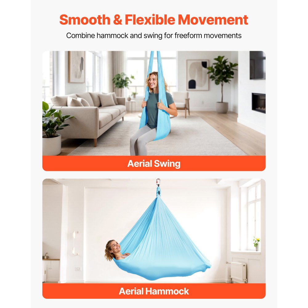 VEVOR Aerial Yoga Hammock, Maximum 300 lbs Load Aerial Silk, Yoga Swing with Nylon Fabric, Daisy Rope, PE Zipper Bag, Gymnastics Swings Suitable for Men and Women, Dual-Function Hammock & Swing