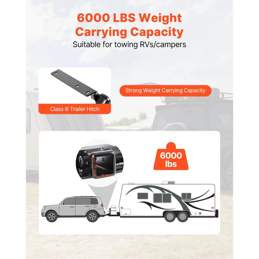VEVOR Class 3 Trailer Hitch, 2-Inch Receiver, Compatible with 2014-2019 Toyota Highlander, Q345B Steel Tube Frame, Multi-Fit Hitch to Receive Ball Mount, Cargo Carrier, Bike Rack, and Tow Hook, Black