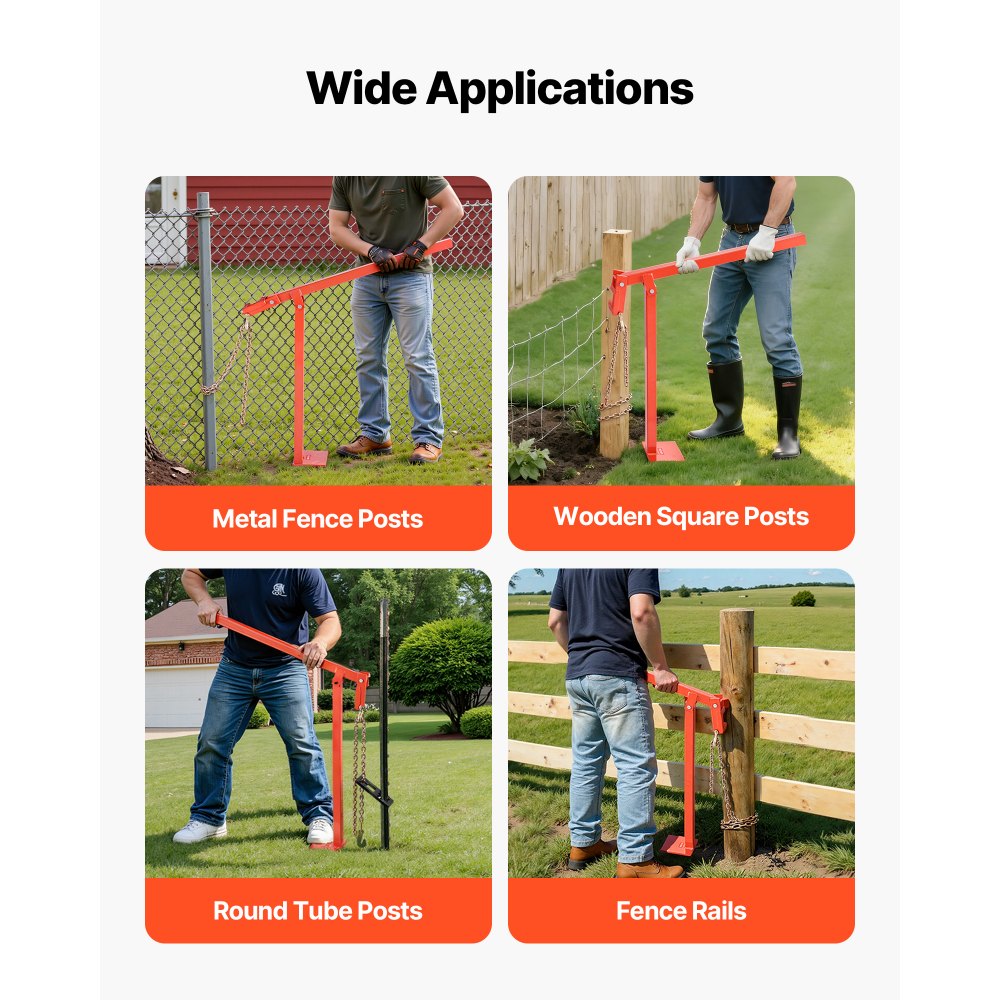 VEVOR 36 in T Post Puller, Heavy Duty Fence Post Pullers with Puller Plate & 47 in Lifting Chain, Labor-Saving T-Post Remover Tool for Round Fence Posts, Sign Posts & Tree Stumps