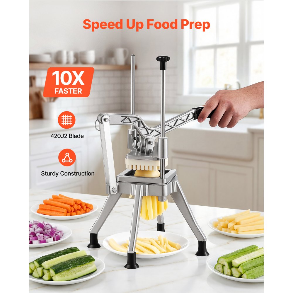 VEVOR French Fry Cutter, 1/2" Blade Commercial Vegetable Chopper, Lever-Action Vegetable Dicer with Ergonomic Handle, Stainless Steel Potato Slicer for Thick Cut Fries, Onion, Carrots, Bell Pepper