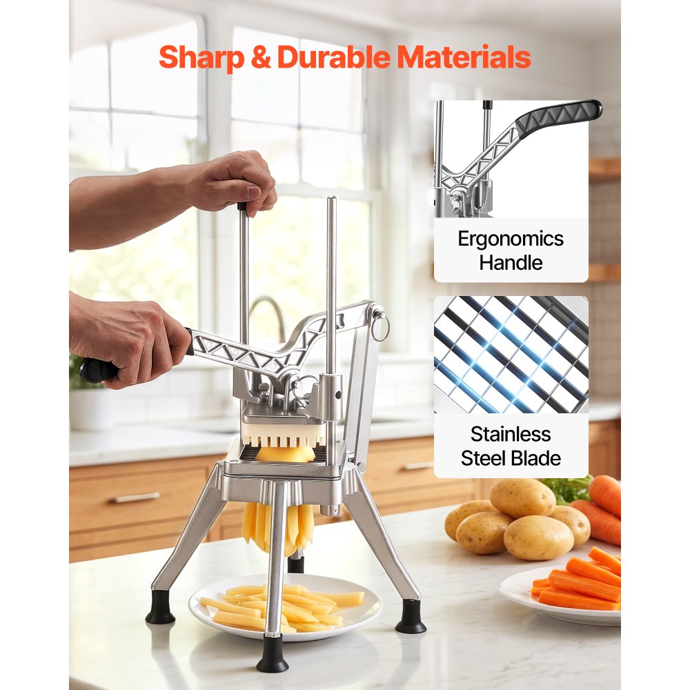 VEVOR French Fry Cutter, 1/2" Blade Commercial Vegetable Chopper, Lever-Action Vegetable Dicer with Ergonomic Handle, Stainless Steel Potato Slicer for Thick Cut Fries, Onion, Carrots, Bell Pepper
