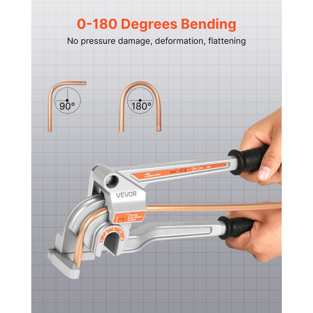VEVOR Pipe Tube Bender, 1/4", 3/8", 1/2" (12.7mm) OD, 3 in 1 Manual Level Tube Bender, 180° Copper Aluminum Pipes Bending Tool for Automotive Repair, HVAC Air Conditioning