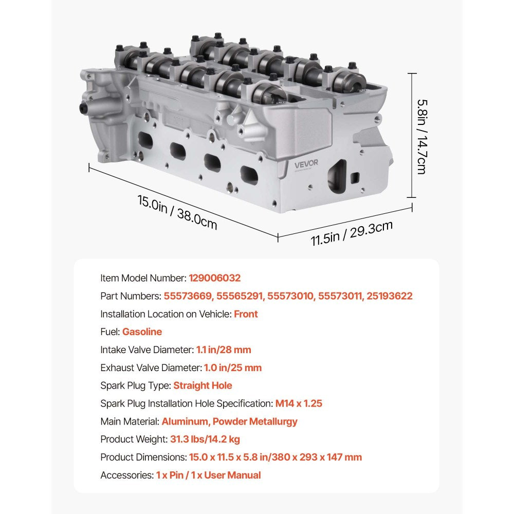 VEVOR Cylinder Head Assembly for 2011-2019 Chevy Cruze Sonic Trax 1.4L Turbo, 2013-2019 Buick Encore 4 Cyl 1.4L, Complete Engine Cylinder Head Assembly Replaces 55573669, 55565291, 55573010, 55573011