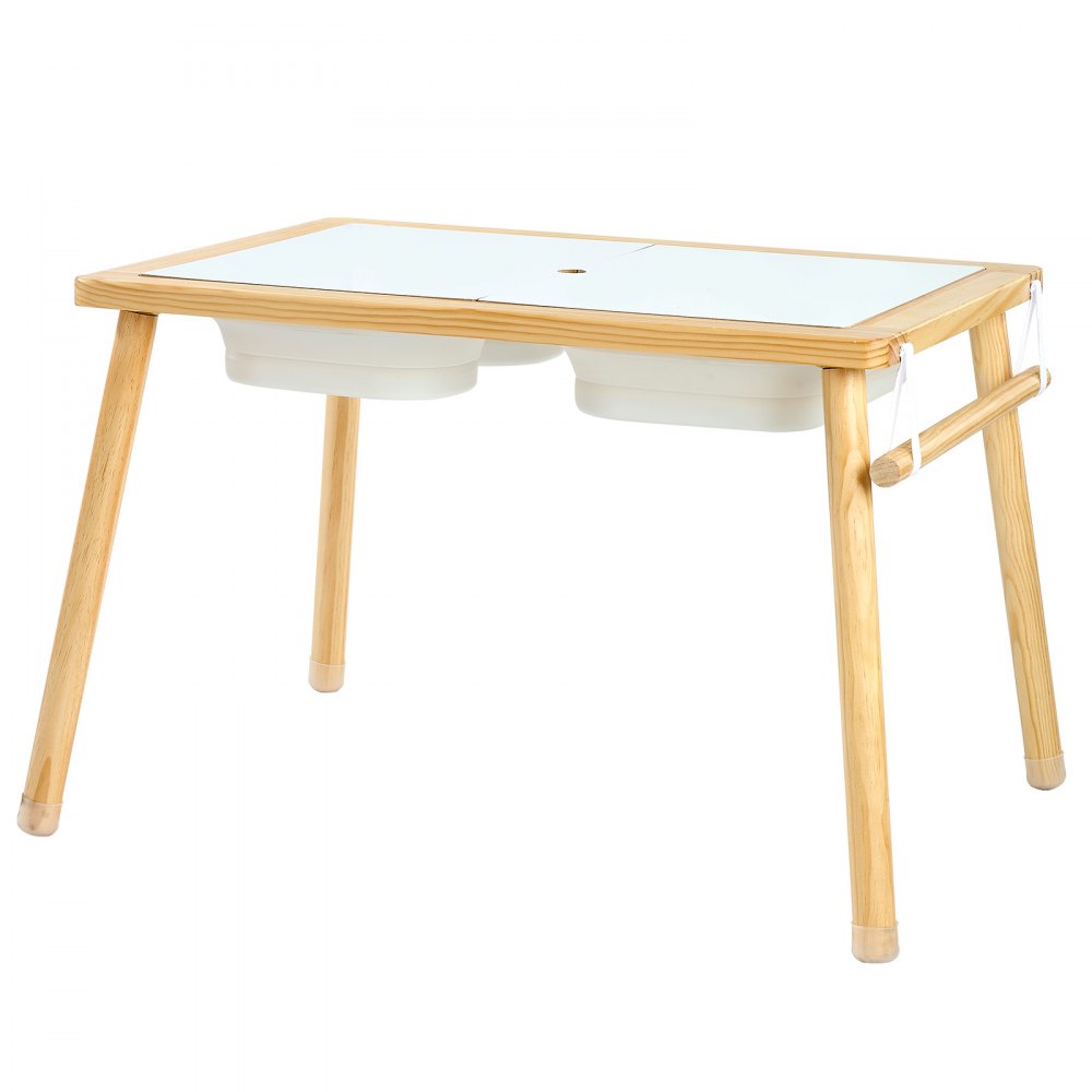 VEVOR Sensory Table for Toddlers, Wooden Kids Activity Table with 2 Stools, Double-Sided Board, Storage Bins, and Non-Slip Feet, for Boys and Girls Playing Sand and Water, Drawing, Studying, Dining