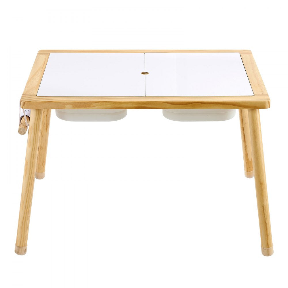 VEVOR Sensory Table for Toddlers, Wooden Kids Activity Table with 2 Stools, Double-Sided Board, Storage Bins, and Non-Slip Feet, for Boys and Girls Playing Sand and Water, Drawing, Studying, Dining