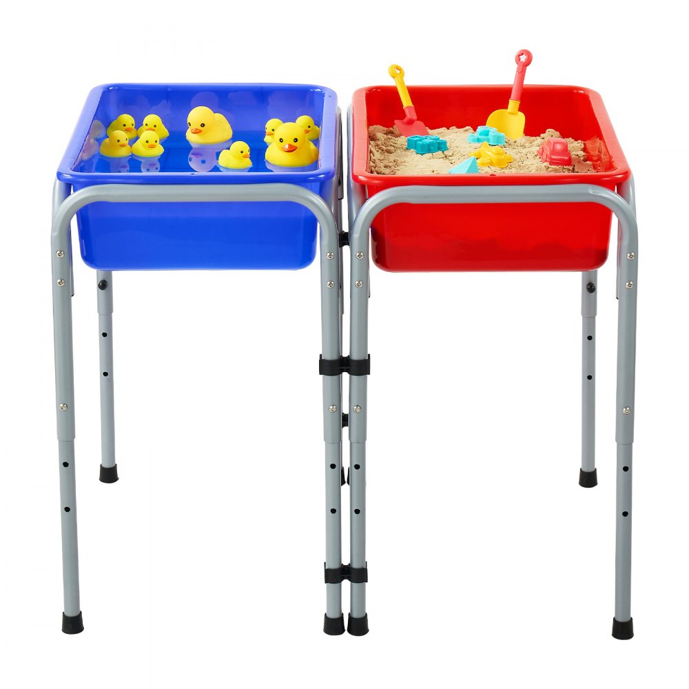 VEVOR Sensory Table for Toddlers, Kids 2-Station Sand and Water Adjustable Play Table with Detachable Storage Bins and Non-Slip Feet, Carbon Steel Frame, Rounded Corners, for Boys and Girls Exploring