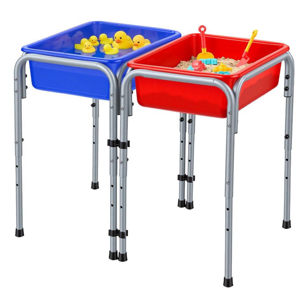VEVOR Sensory Table for Toddlers, Kids 2-Station Sand and Water Adjustable Play Table with Detachable Storage Bins and Non-Slip Feet, Carbon Steel Frame, Rounded Corners, for Boys and Girls Exploring