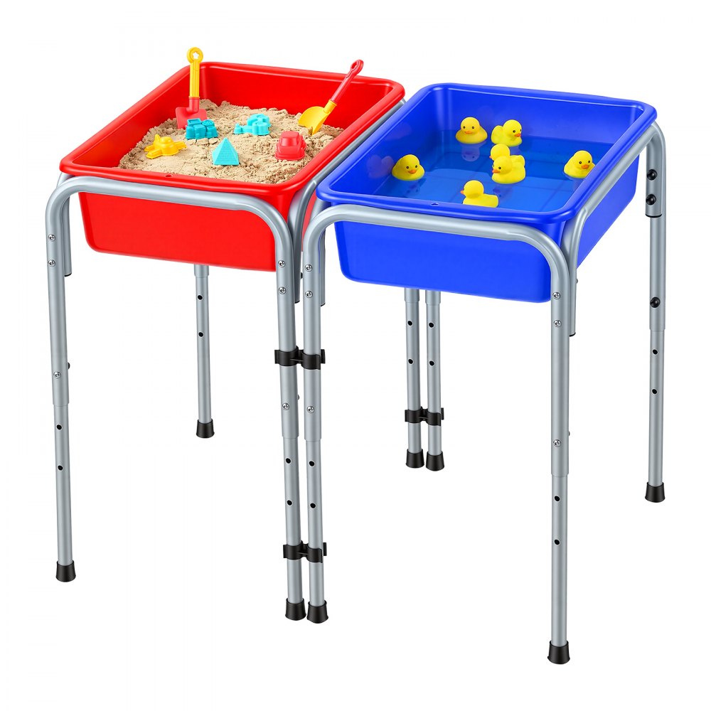 VEVOR Sensory Table for Toddlers, Kids 2-Station Sand and Water Adjustable Play Table with Detachable Storage Bins and Non-Slip Feet, Carbon Steel Frame, Rounded Corners, for Boys and Girls Exploring