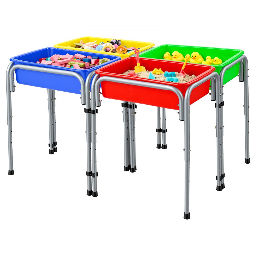 VEVOR Sensory Table for Toddlers, Kids 4-Station Sand and Water Adjustable Play Table with Detachable Storage Bins and Non-Slip Feet, Carbon Steel Frame, Rounded Corners, for Boys and Girls Exploring