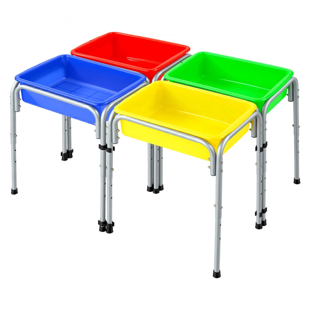 VEVOR Sensory Table for Toddlers, Kids 4-Station Sand and Water Adjustable Play Table with Detachable Storage Bins and Non-Slip Feet, Carbon Steel Frame, Rounded Corners, for Boys and Girls Exploring