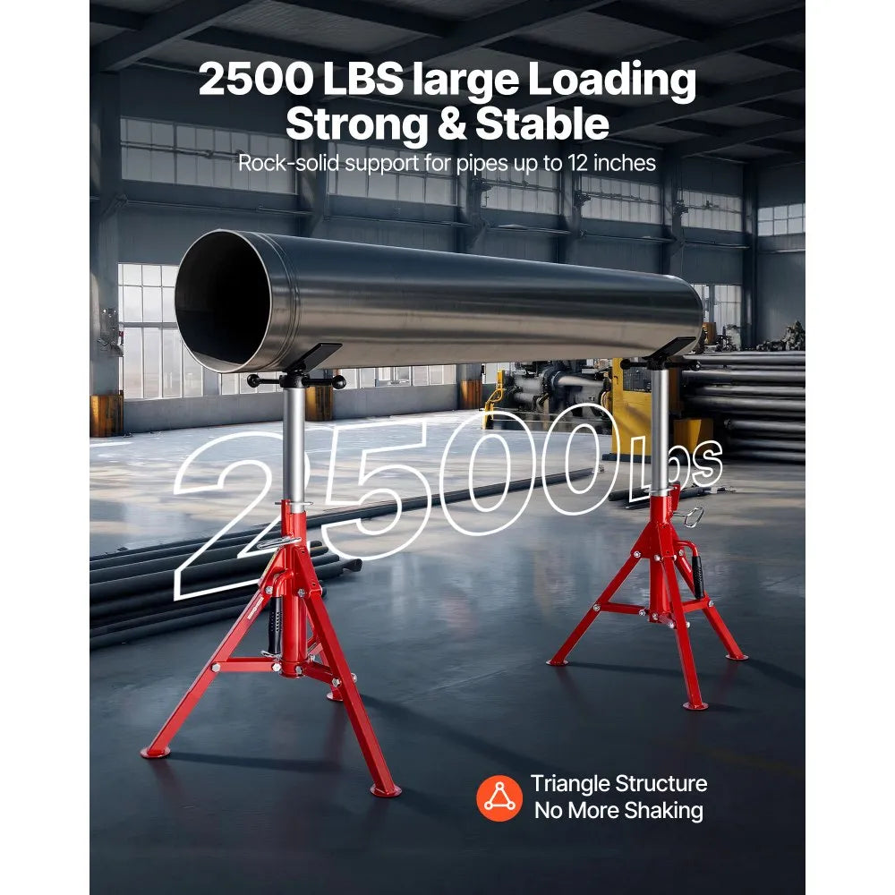 VEVOR V Head Pipe Stand 1/8-12 inch Capacity, Adjustable Height 24-42 inch, Pipe Jack Stands 2500 lbs Load Capacity, Portable Folding Pipe Stands, Carbon Steel Body More Durable