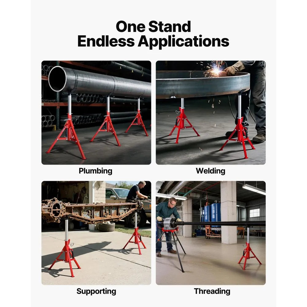 VEVOR V Head Pipe Stand 1/8-12 inch Capacity, Adjustable Height 24-42 inch, Pipe Jack Stands 2500 lbs Load Capacity, Portable Folding Pipe Stands, Carbon Steel Body More Durable