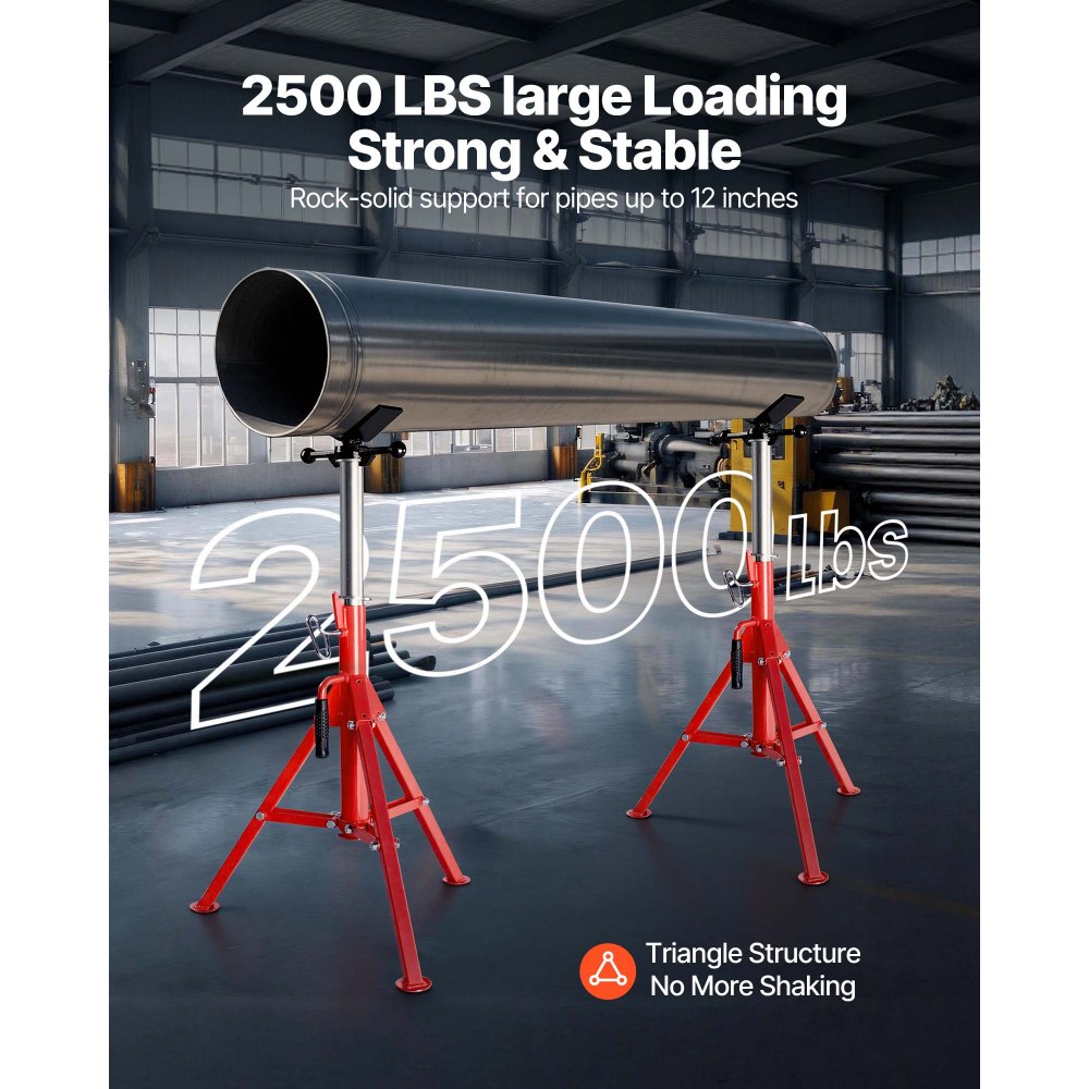 VEVOR V Head Pipe Stand 1/8-12 inch Capacity, Adjustable Height 28-52 inch, Pipe Jack Stands 2500 lbs Load Capacity, Portable Folding Pipe Stands, Carbon Steel Body More Durable