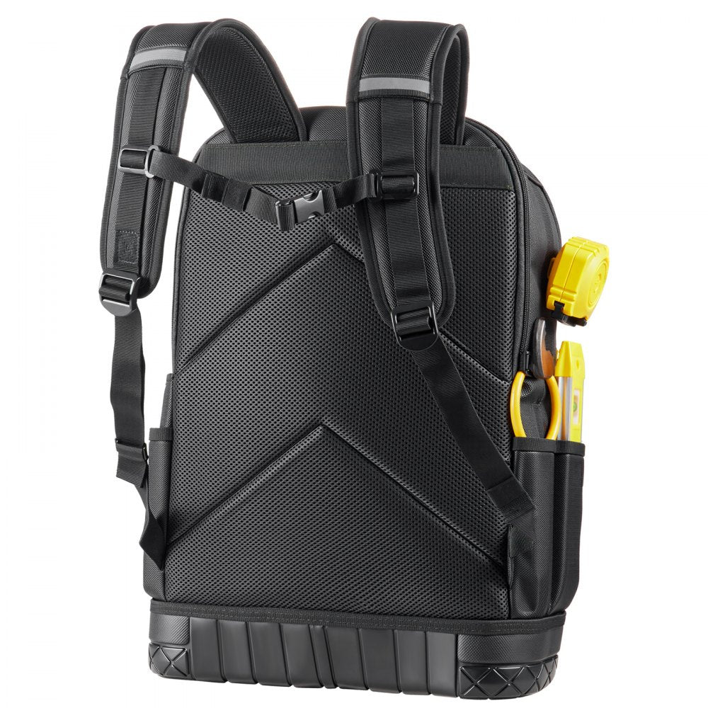 VEVOR Tool Backpack with Tools, 65 Pockets, Heavy-duty Tools Storage Organizer Bags with Laptop Compartment & Molded Base, Electrician Jobsite Backpack for Electrician, Repairman, and HVAC Techs
